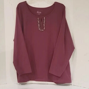 NWOT - DENIM & CO.  BURGANDY LONG SLEEVE TEE (sz‎ 2X)